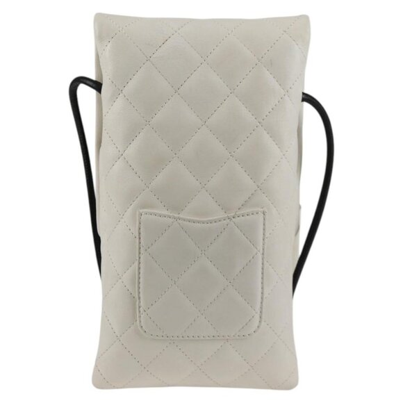 CHANEL Cambon Line Shoulder Bag Lamb Skin White Silver CC Auth - Picture 3 of 16
